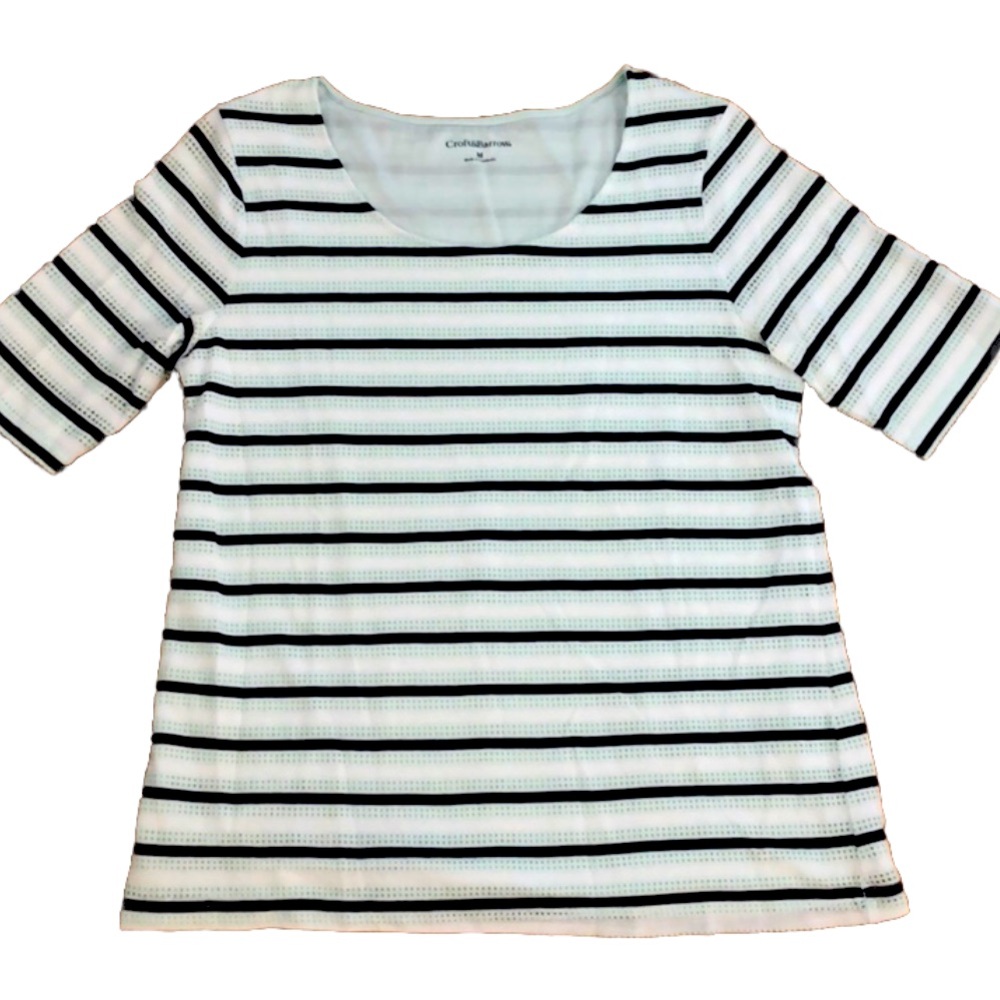 Mint green/black/white stripe short sleeve top Medium